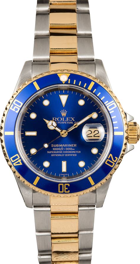 rolex solid gold blue face submariner|Rolex Submariner two tone gold.